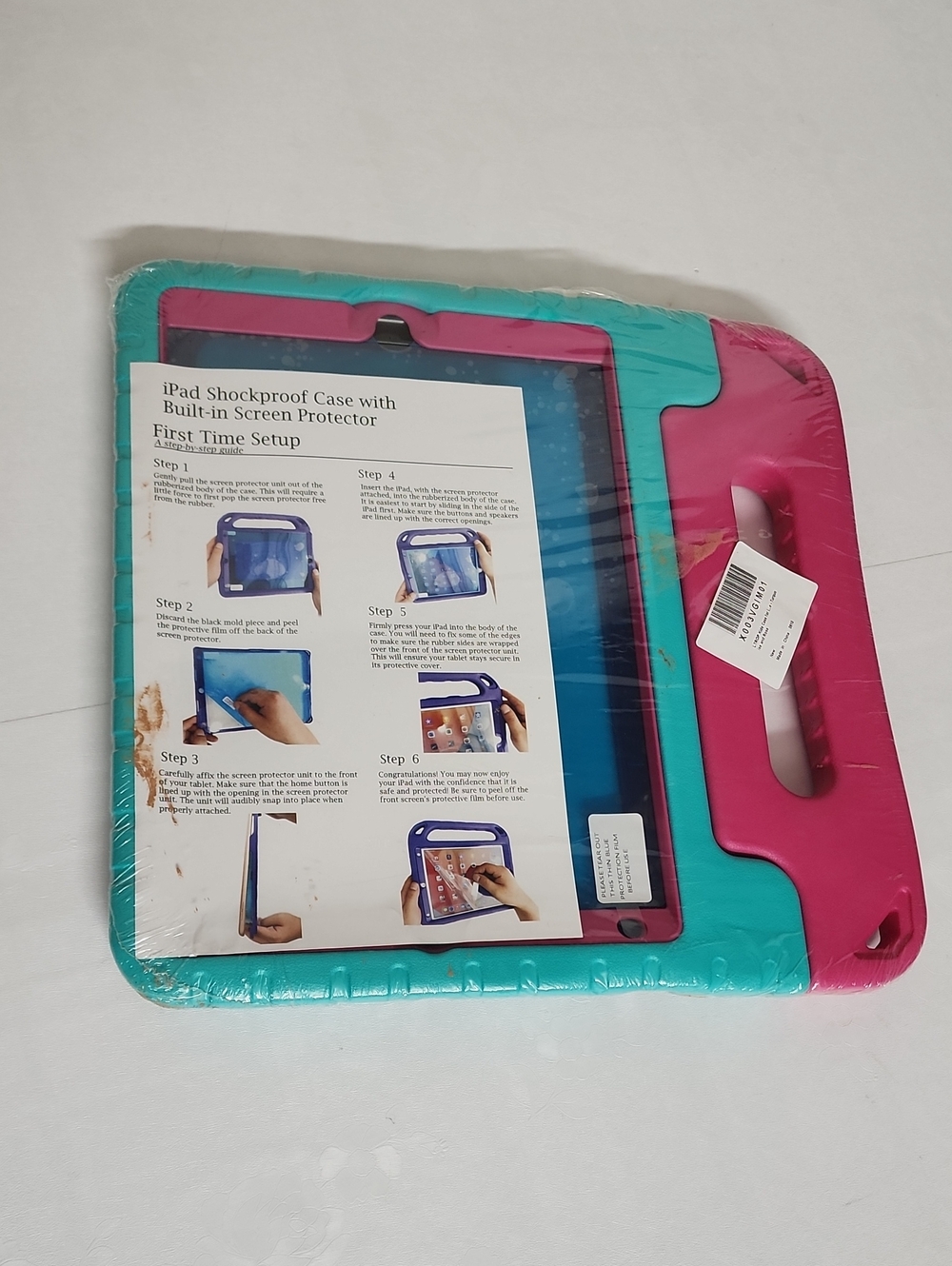 Universal Shockproof iPad Case with Built-in Screen Protector - Pink & Teal